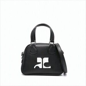 Courrèges Structured Black Calf Leather Tote Bag With Contrasting Logo - NWT